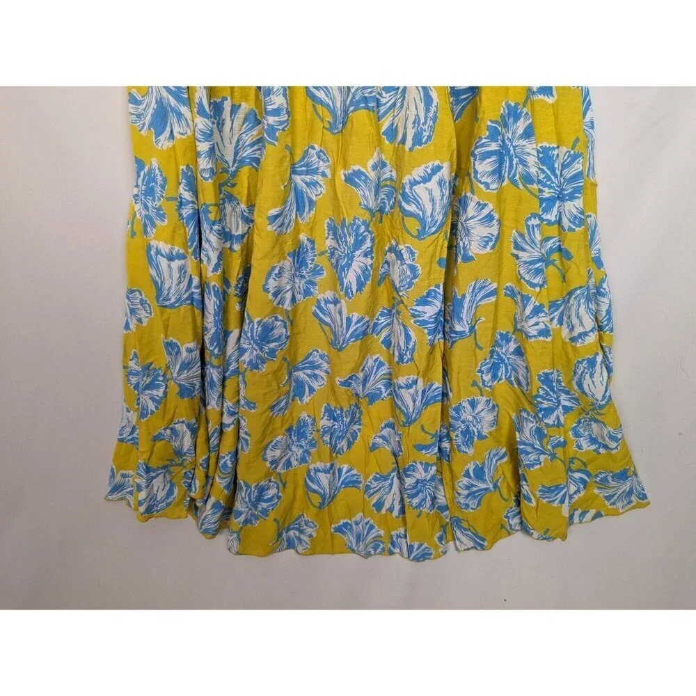 Lulus L Love Boldly Yellow Floral Print Strapless Maxi Dress High Slit Tropical - Picture 12 of 15